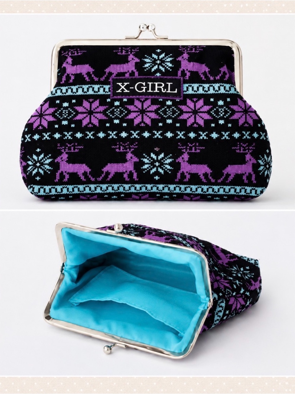 X-girl Nordic Knit Clutch Bag Japanese Magazine Exclusive Coin Purse Pouch
